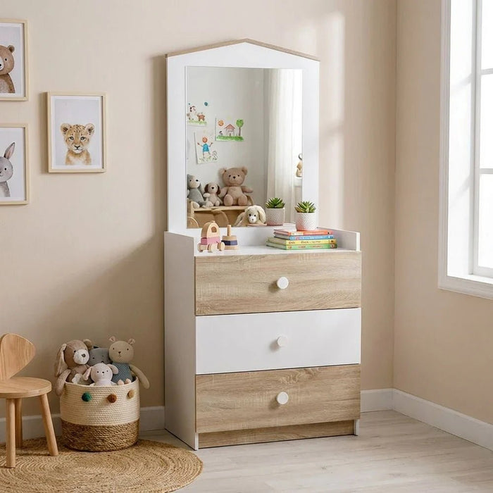 Stanley 3-Drawer Dresser with Mirror - Sonoma Oak & White - With 2-Year Warranty