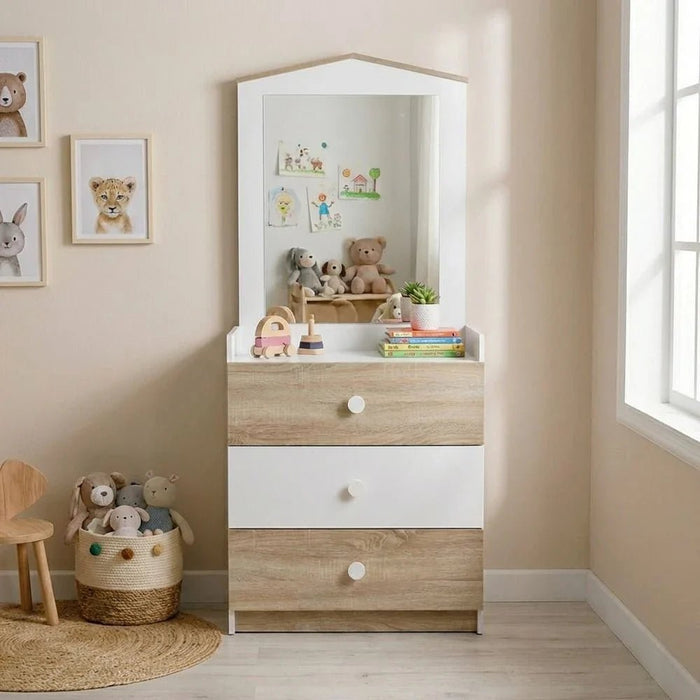 Stanley 3-Drawer Dresser with Mirror - Sonoma Oak & White - With 2-Year Warranty