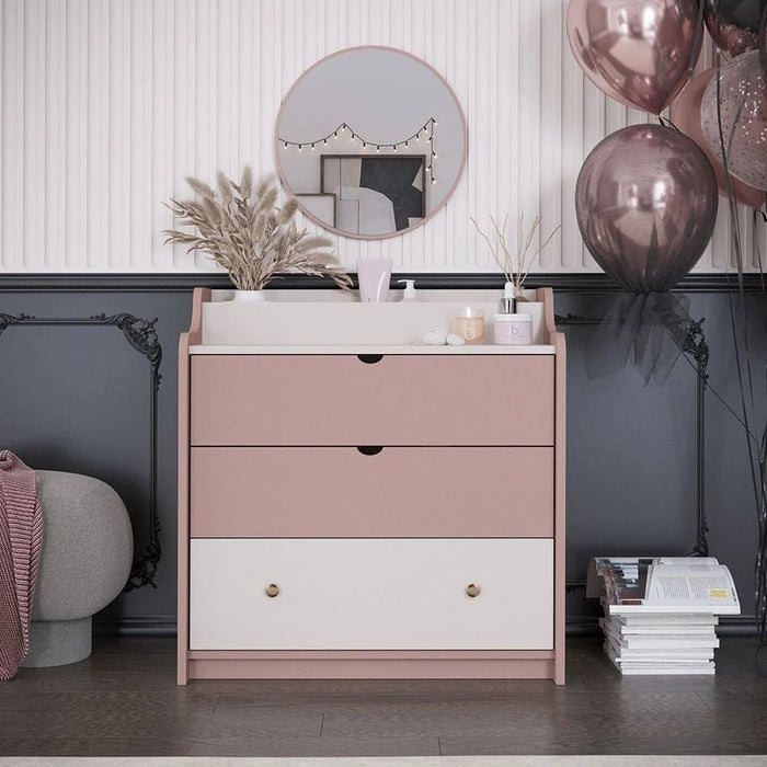 Blossom 3 Drawer Dresser With Storage Organiser-Blush Pink+Light Beige