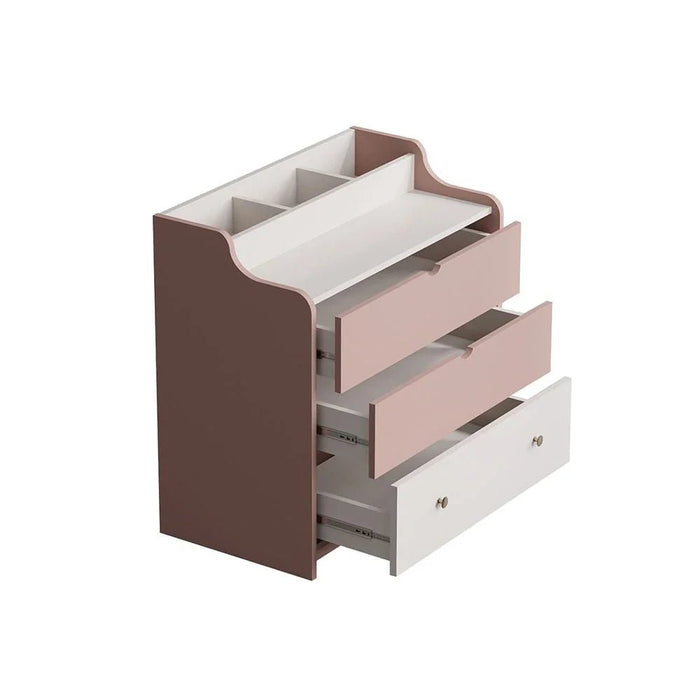 Blossom 3 Drawer Dresser With Storage Organiser-Blush Pink+Light Beige