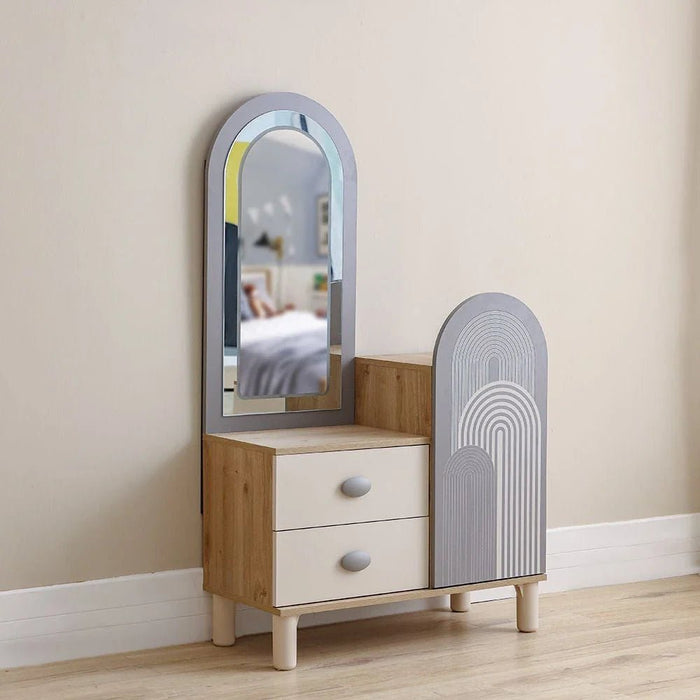 Zeta 2 Drawer +1 Door Dresser with Mirror & LED - Off White & Grey - With 2-Year Warranty