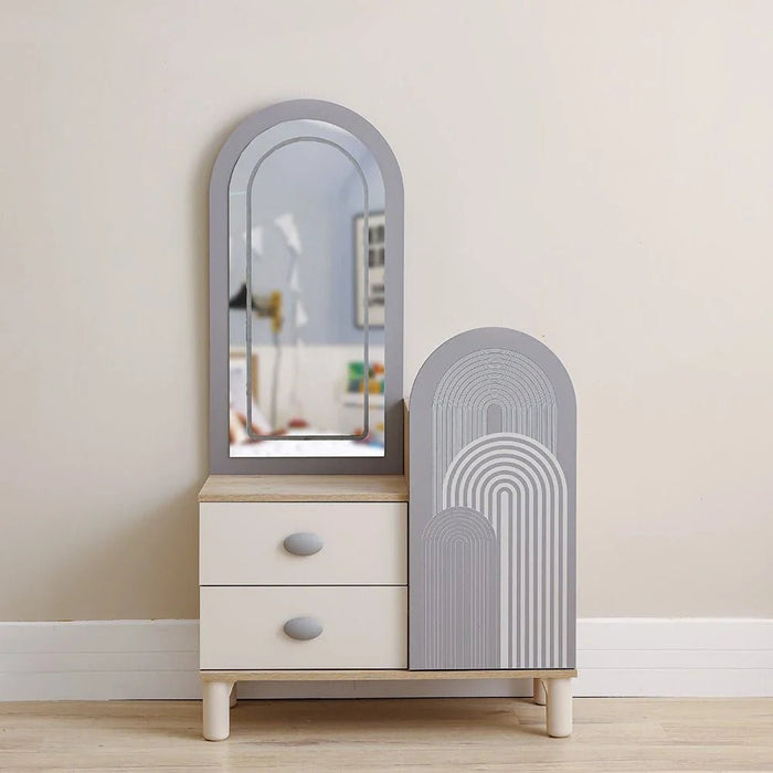 Zeta 2 Drawer +1 Door Dresser with Mirror & LED - Off White & Grey - With 2-Year Warranty