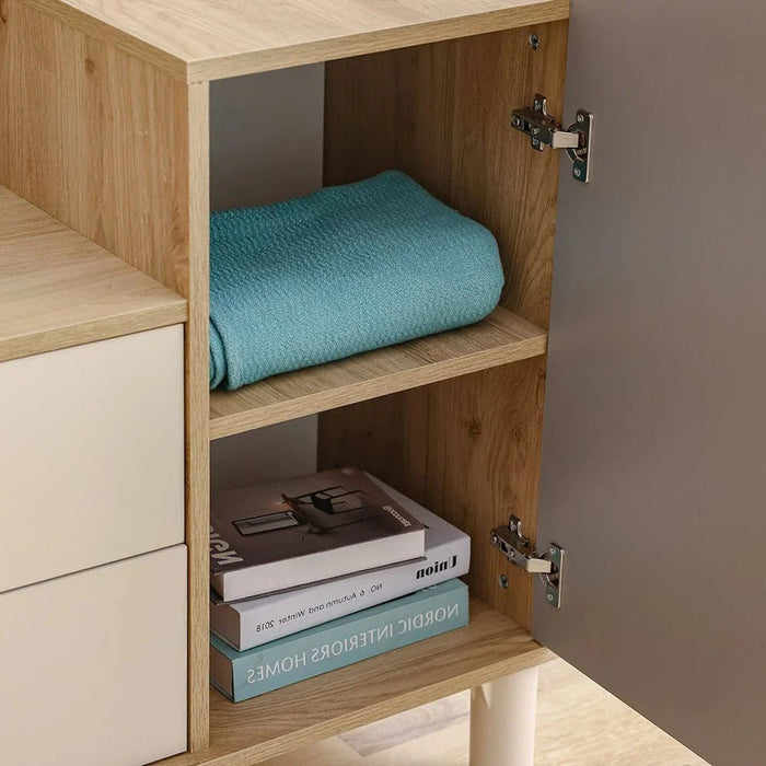 Zeta 2 Drawer +1 Door Dresser with Mirror & LED - Off White & Grey - With 2-Year Warranty