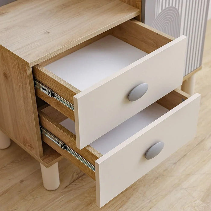 Zeta 2 Drawer +1 Door Dresser with Mirror & LED - Off White & Grey - With 2-Year Warranty