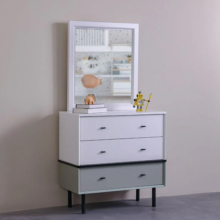 Petra 3-Drawer Dresser with Mirror - White & Grey - With 2-Year Warranty