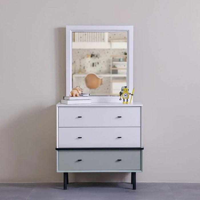 Petra 3-Drawer Dresser with Mirror - White & Grey - With 2-Year Warranty