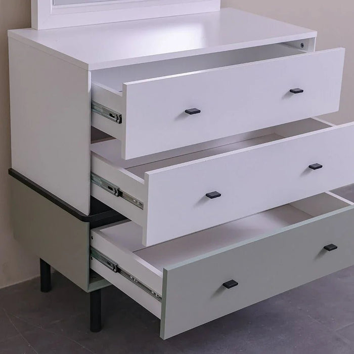 Petra 3-Drawer Dresser with Mirror - White & Grey - With 2-Year Warranty