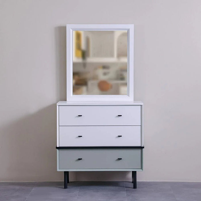 Petra 3-Drawer Dresser with Mirror - White & Grey - With 2-Year Warranty