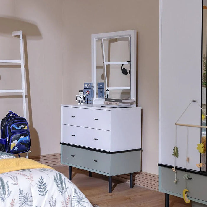 Petra 3-Drawer Dresser with Mirror - White & Grey - With 2-Year Warranty