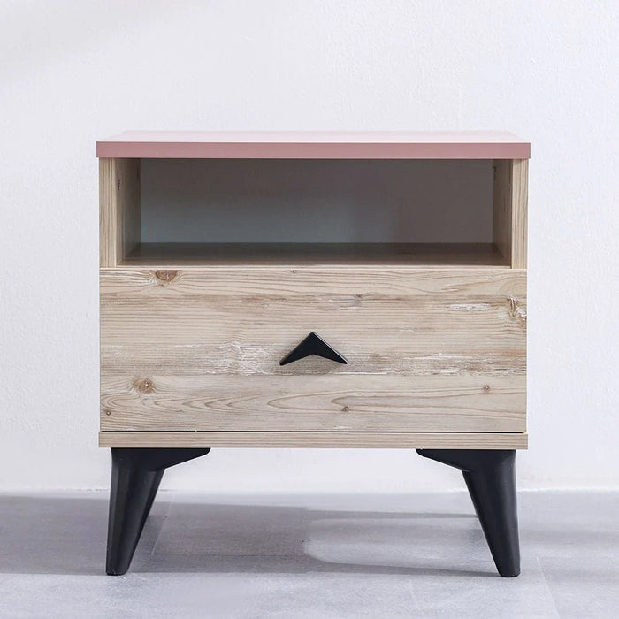 Bliss 1-Drawer Nightstand - Oak & Pink - With 5-Year Warranty
