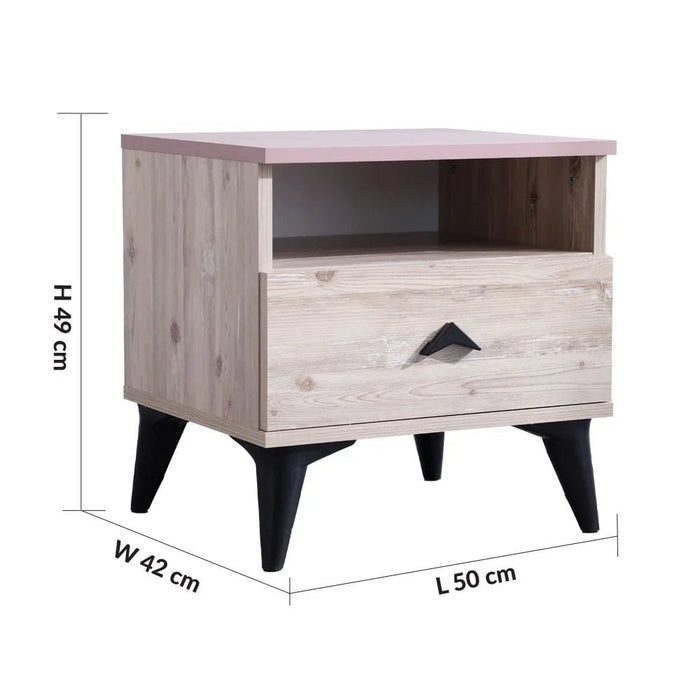 Bliss 1-Drawer Nightstand - Oak & Pink - With 5-Year Warranty