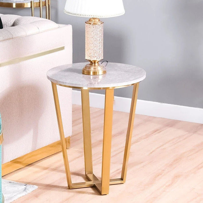 Beaver End Table-Grey Marble/Brushed Gold