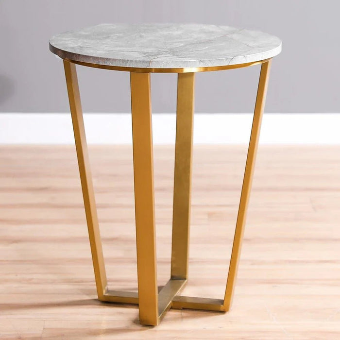 Beaver End Table-Grey Marble/Brushed Gold