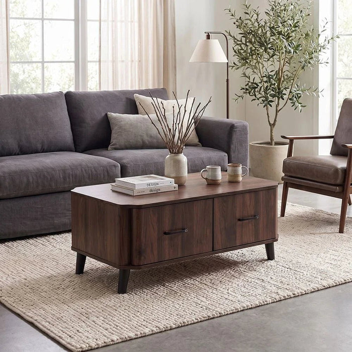 Basel Coffee Table with 2 Drawers - Columbia Walnut - With 2-Year Warranty