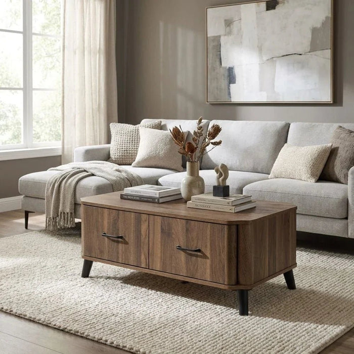 Basel Coffee Table with 2 Drawers - Columbia Walnut - With 2-Year Warranty