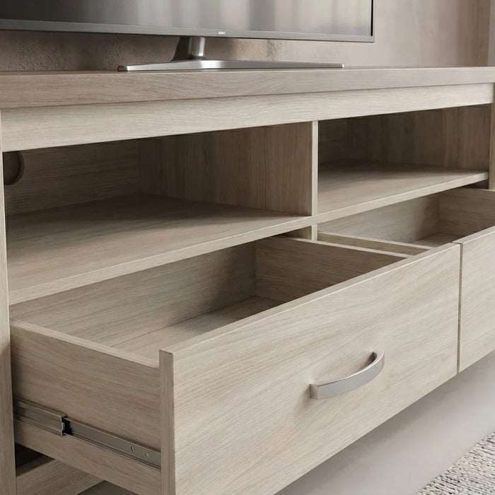 Olivos Low TV Unit for TVs up to 75 Inches with Storage-Ash Grey/Oak-With 2-Year Warranty
