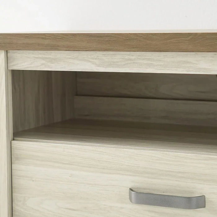 Olivos Low TV Unit for TVs up to 75 Inches with Storage-Ash Grey/Oak-With 2-Year Warranty