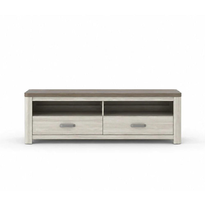 Olivos Low TV Unit for TVs up to 75 Inches with Storage-Ash Grey/Oak-With 2-Year Warranty