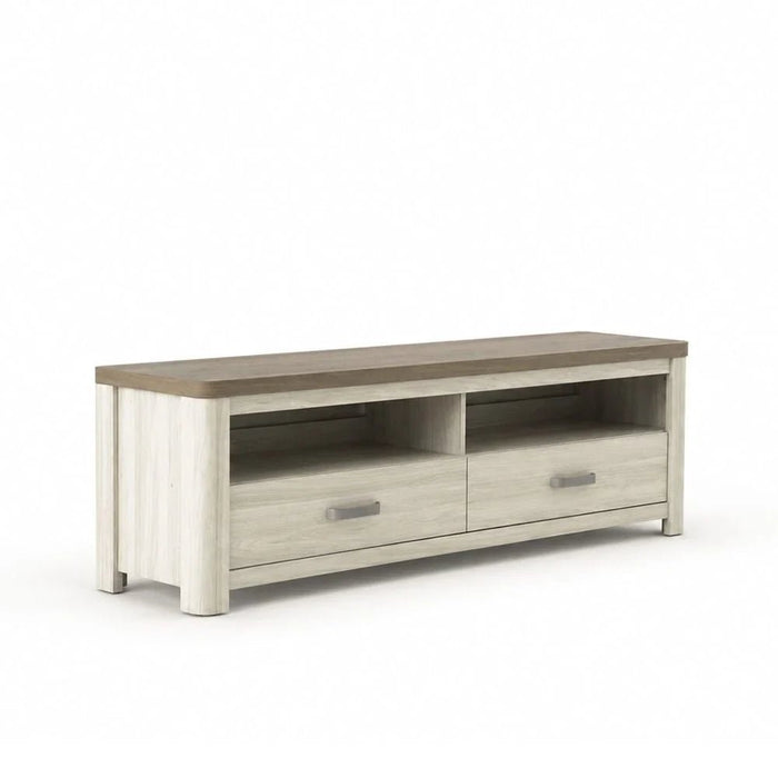 Olivos Low TV Unit for TVs up to 75 Inches with Storage-Ash Grey/Oak-With 2-Year Warranty
