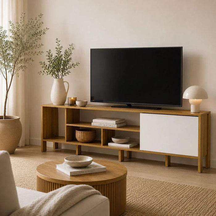 Cedro TV Rack up to 45 Inches-Almond/White