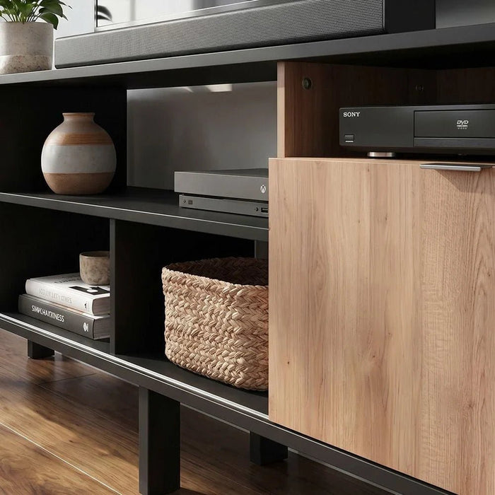 Cedro TV Rack-Up to 45 Inches-Black/Almond