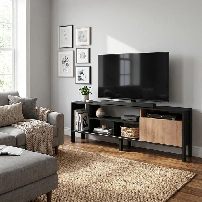 Cedro TV Rack-Up to 45 Inches-Black/Almond
