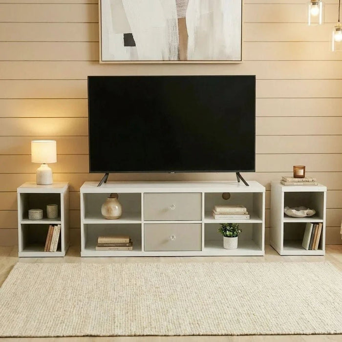 Prime TV Unit _ For TVs up to 65 Inches-White/Grey