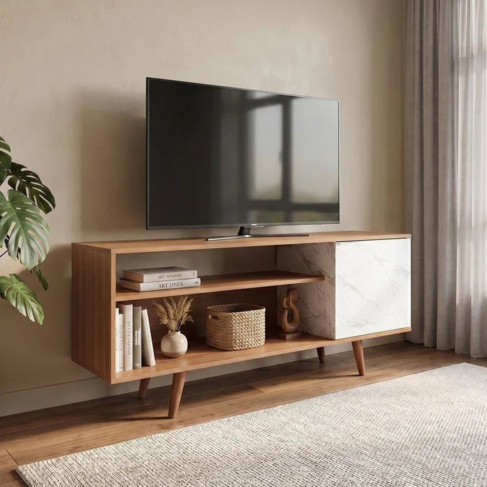 Walter TV Unit-Up to 60 Inches-Light Brown/White-With 2-Year Warranty