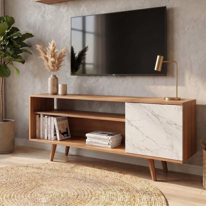 Walter TV Unit-Up to 60 Inches-Light Brown/White-With 2-Year Warranty
