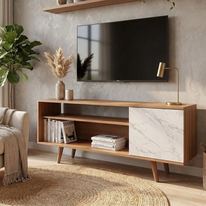 Walter TV Unit-Up to 60 Inches-Light Brown/White-With 2-Year Warranty