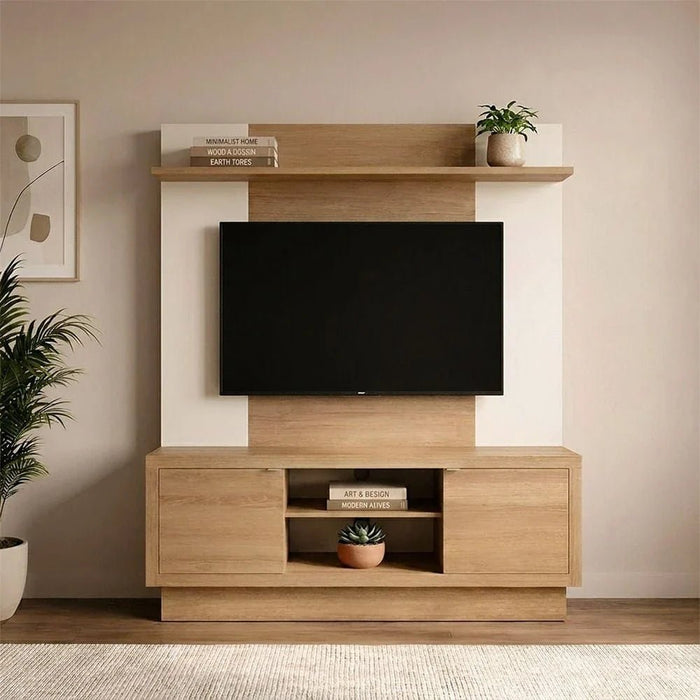 Zoyo TV Wall Unit - TV up to 65 Inches - Brown/Off-White - With 2-Year Warranty