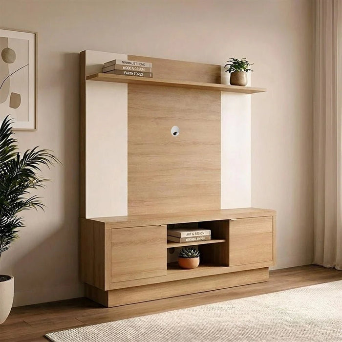 Zoyo TV Wall Unit - TV up to 65 Inches - Brown/Off-White - With 2-Year Warranty