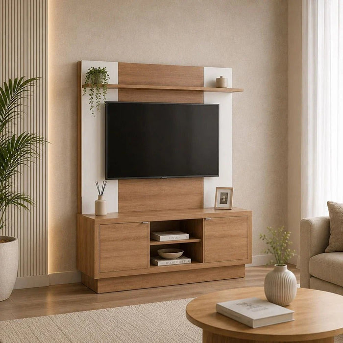 Zoyo TV Wall Unit - TV up to 65 Inches - Brown/Off-White - With 2-Year Warranty