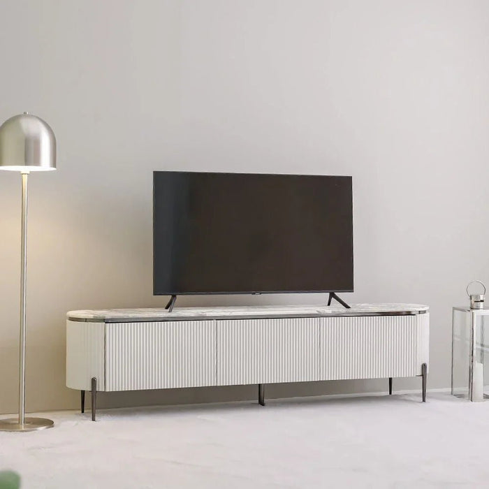 Hesdin Large High Gloss TV Unit - Up to 80 Inches - Light Grey - With 2-Year Warranty