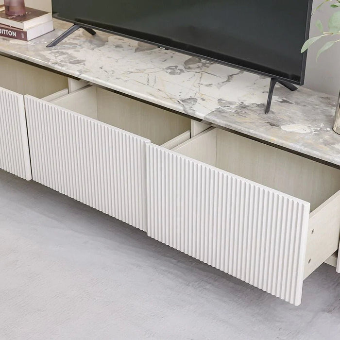 Hesdin Large High Gloss TV Unit - Up to 80 Inches - Light Grey - With 2-Year Warranty