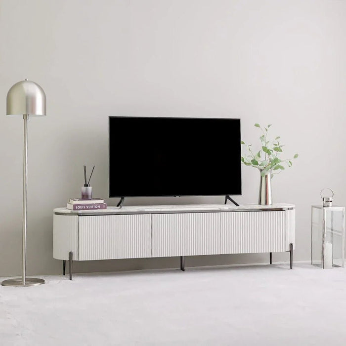 Hesdin Large High Gloss TV Unit - Up to 80 Inches - Light Grey - With 2-Year Warranty