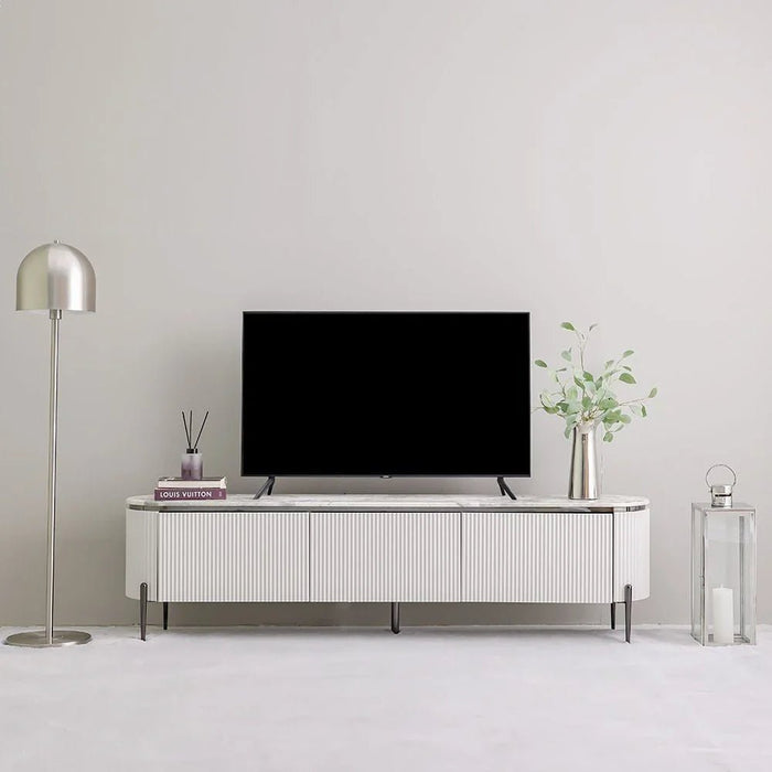 Hesdin Large High Gloss TV Unit - Up to 80 Inches - Light Grey - With 2-Year Warranty