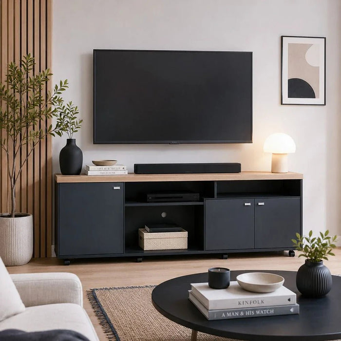 Phenom TV Unit up to 75 Inches - Black/Almond - With 2-Year Warranty