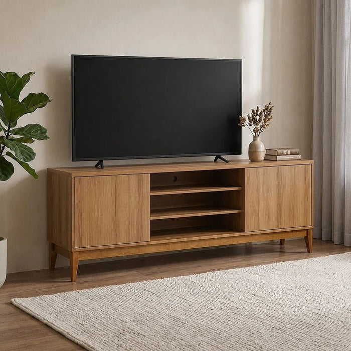 Titan TV Unit-Up to 65 Inches-Almond/Natural Wood- With 2-Year Warranty