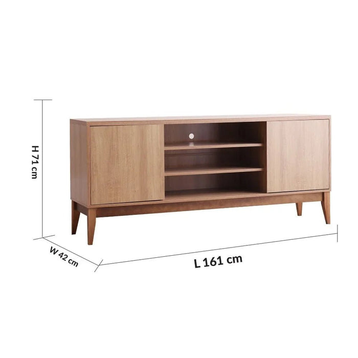 Titan TV Unit-Up to 65 Inches-Almond/Natural Wood- With 2-Year Warranty