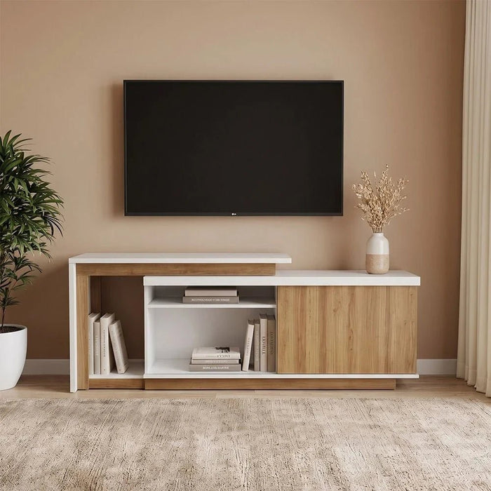 Lucia TV Unit with Extendable Top - Up To 55 Inches - Off White/Almond - With 2-Year Warranty
