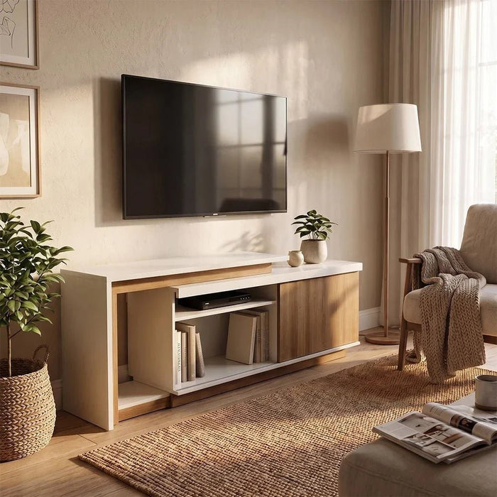 Lucia TV Unit with Extendable Top - Up To 55 Inches - Off White/Almond - With 2-Year Warranty