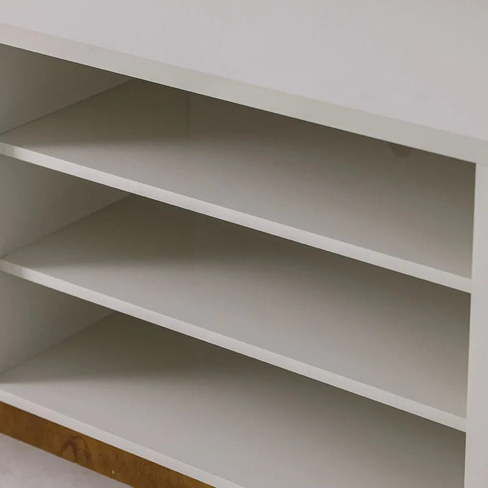 Titan TV Unit - Up to 65 Inches - Off White/Natural Wood - With 2-Year Warranty