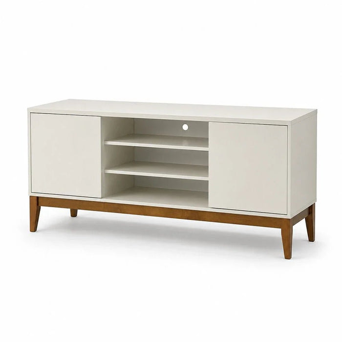 Titan TV Unit - Up to 65 Inches - Off White/Natural Wood - With 2-Year Warranty