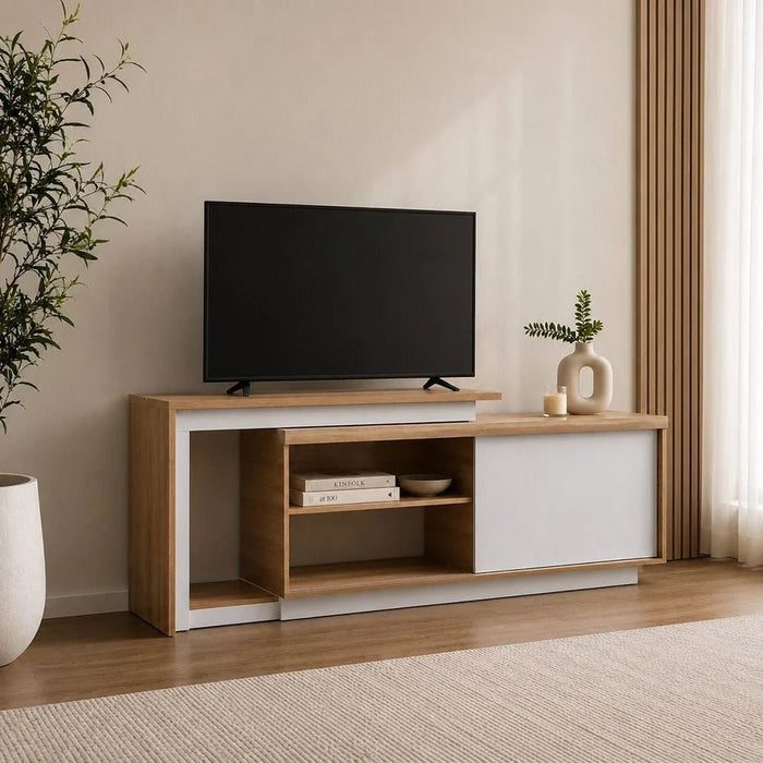 Lucia TV Unit with Extendable Top - Up to 55 Inches - Almond/Off White - With 2-Year Warranty