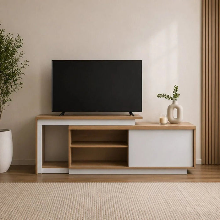 Lucia TV Unit with Extendable Top - Up to 55 Inches - Almond/Off White - With 2-Year Warranty