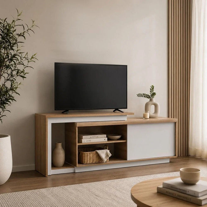 Lucia TV Unit with Extendable Top - Up to 55 Inches - Almond/Off White - With 2-Year Warranty
