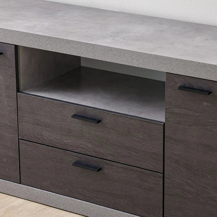 Pletora TV Unit with storage up to 75 inches-Cement Grey/Dark Oak-With 2-Year Warranty