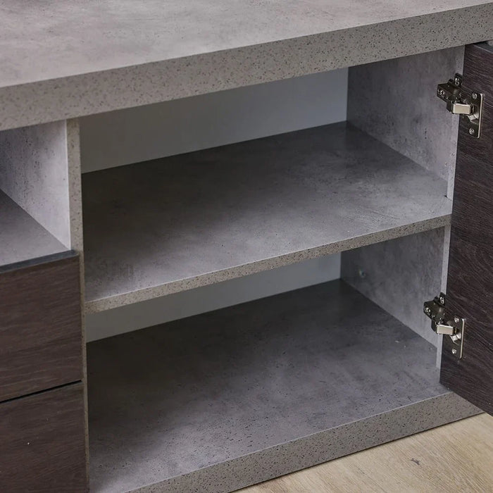 Pletora TV Unit with storage up to 75 inches-Cement Grey/Dark Oak-With 2-Year Warranty