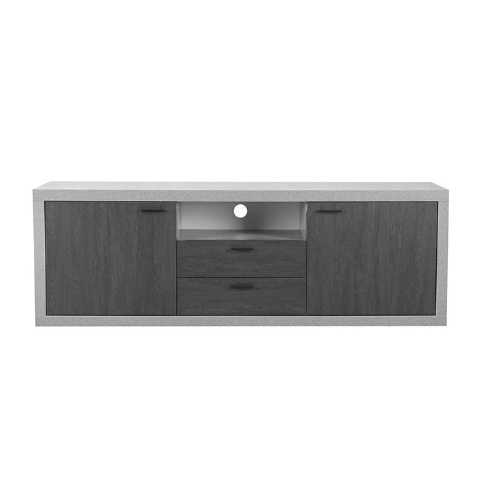 Pletora TV Unit with storage up to 75 inches-Cement Grey/Dark Oak-With 2-Year Warranty